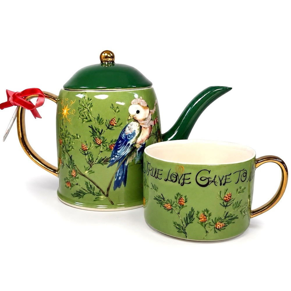 Anthropologie Phannapast Twelve Days Of Christmas Tea For One Set Teapot Cup NWT